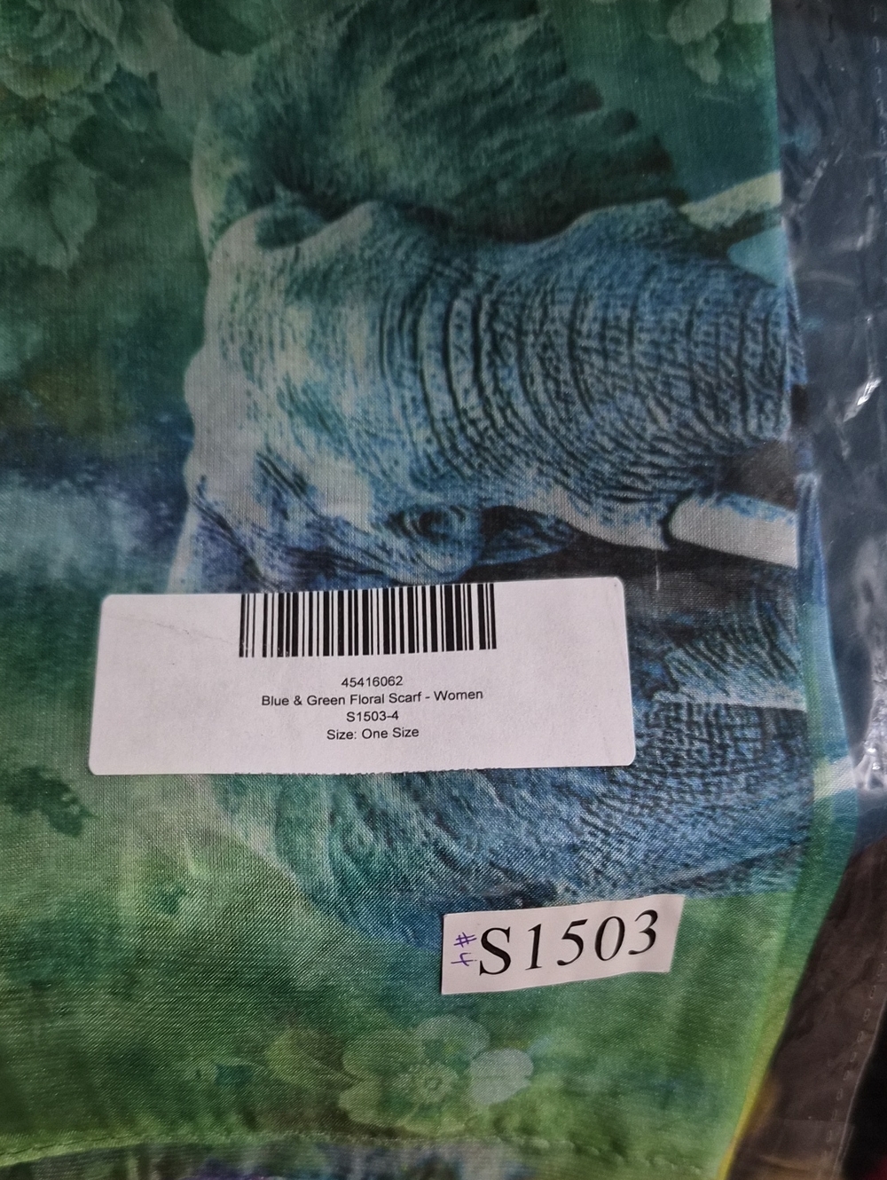 MAX ACCESSORIES Blue/Green Elephant Silk Like Scarf - Picture 4 of 6